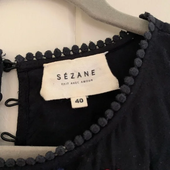 Sezane Black Dress with Colorful Embroidery - Picture 2 of 4